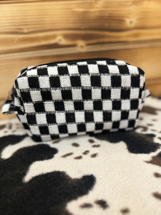 Checkered Makeup Cosmetic Pouch Bag