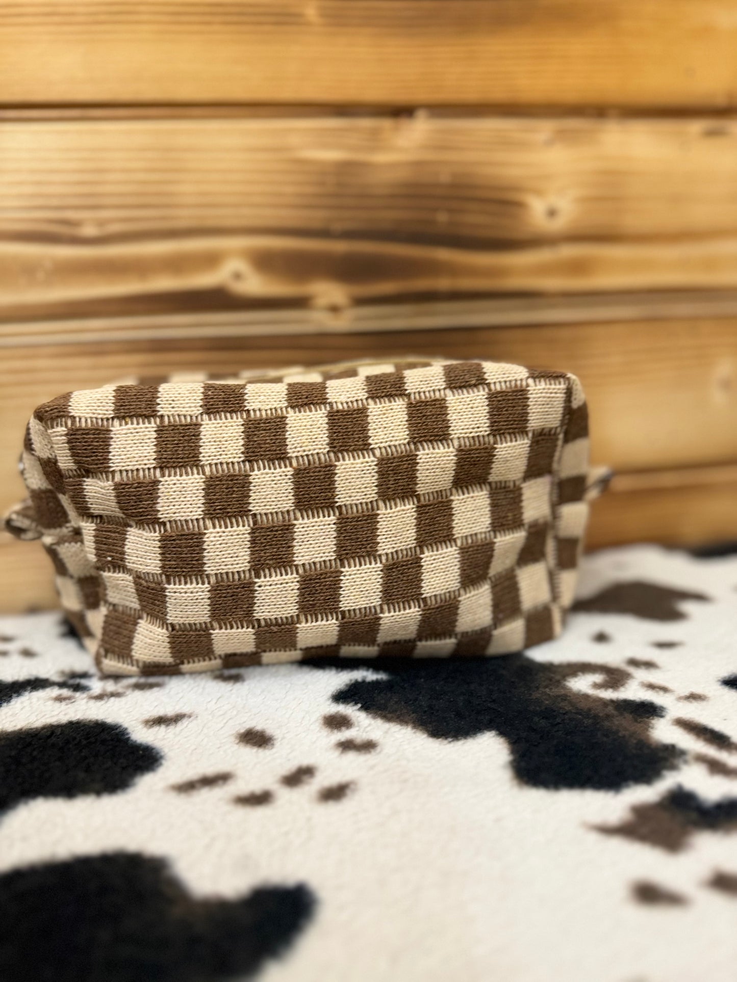 Checkered Makeup Cosmetic Pouch Bag