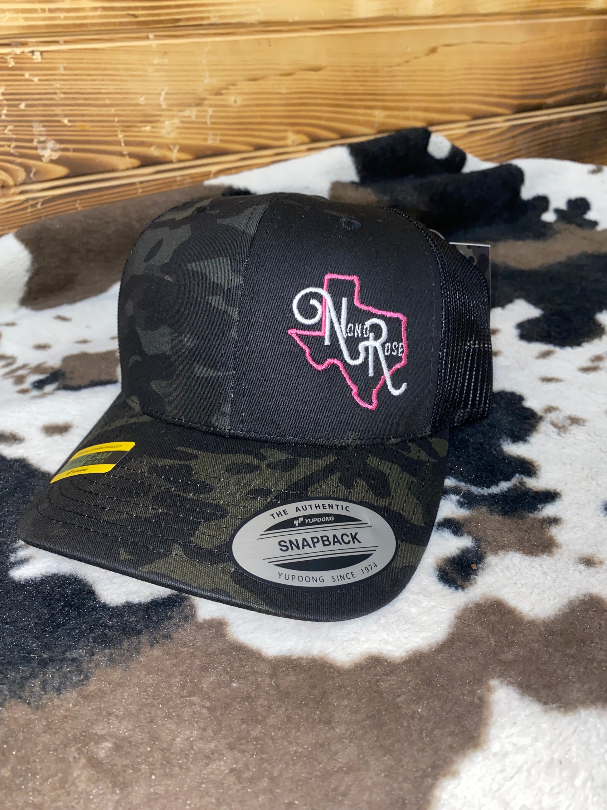 Black Camo Nono Rose Hat with Pink