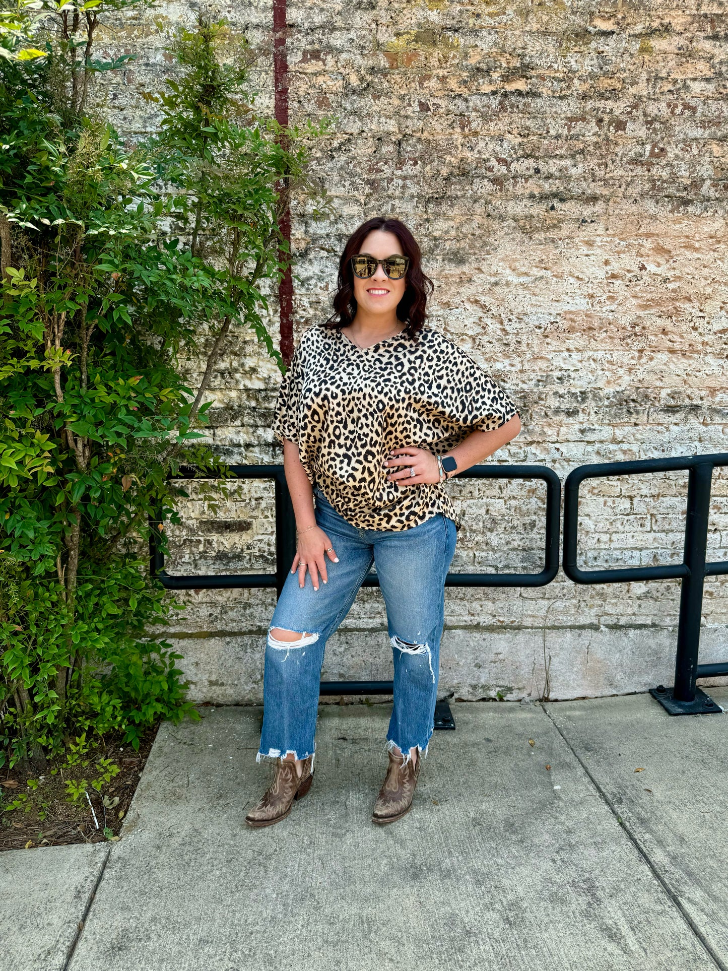 Satin Leopard Print Boxy Dolman Top