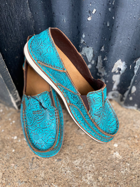 Brushed Turquoise Floral Emboss Cruiser Fits True to Size